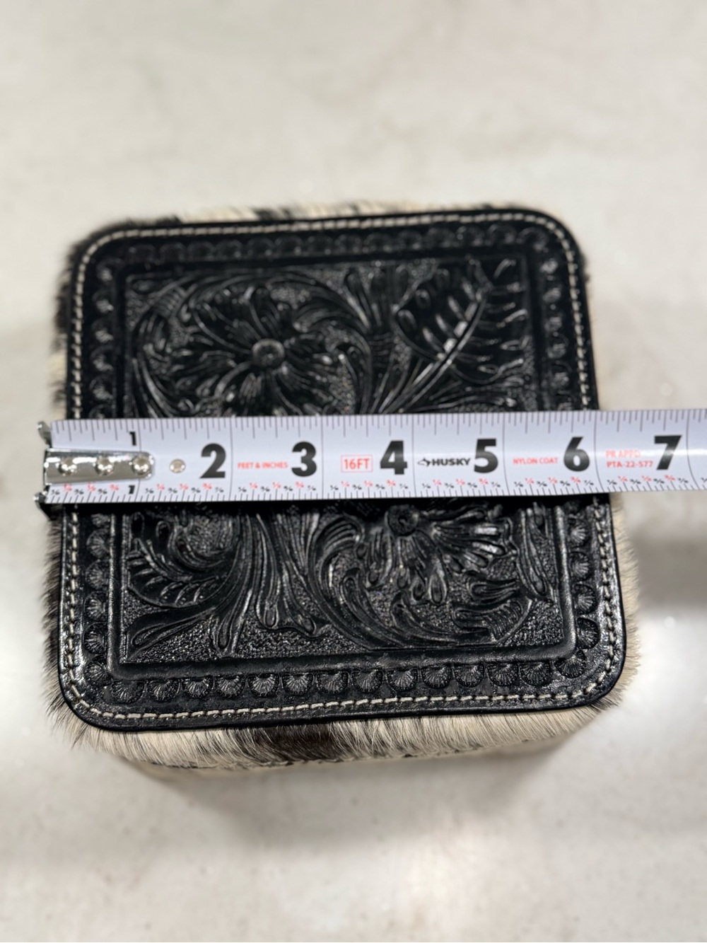 Black Tooled Leather & Hair-On Hide Square Accessory Case